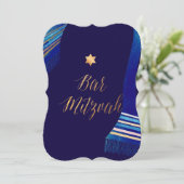 PixDezines ✡ Blue Tallit Bar Mitzvah Kaart (Staand voorkant)