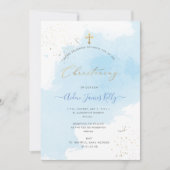 PixDezines Blue Waterverf Confetti Christening Kaart (Voorkant)