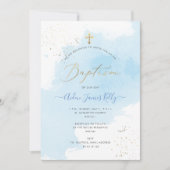 PixDezines Blue Waterverf Gold Dust Baptisme Kaart (Voorkant)