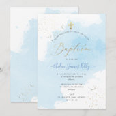 PixDezines Blue Waterverf Gold Dust Baptisme Kaart (Voorkant / Achterkant)