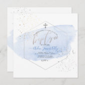 PixDezines Blue Waterverf+Honeycomb Baptisme Kaart (Voorkant / Achterkant)