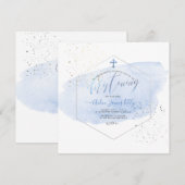 PixDezines Blue Waterverf+Honeycomb Christening Kaart (Voorkant / Achterkant)