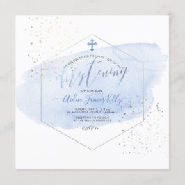 PixDezines Blue Waterverf+Honeycomb Christening Kaart