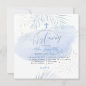 PixDezines Blue Waterverf Palms Christening Kaart (Voorkant)