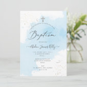 PixDezines Blue Waterverf Silver Dust Baptisme Kaart (Staand voorkant)