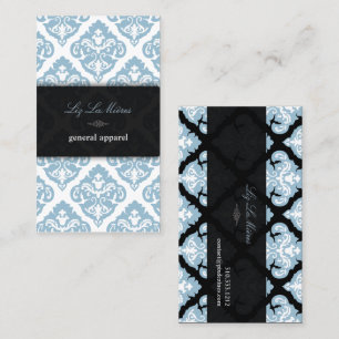 PixDezines Blue + White Olivia Damask Visitekaartje