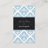 PixDezines Blue + White Olivia Damask Visitekaartje (Voorkant)