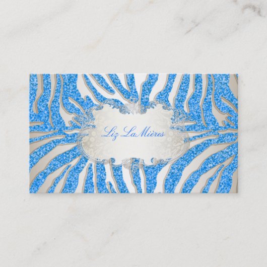 PixDezines blue zebra/champagne Visitekaartje (Voorkant)