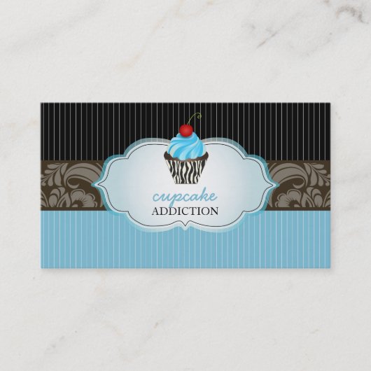 PixDezines bluebery wervelt cupcake + pinstripes Visitekaartje (Voorkant)