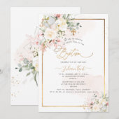 PixDezines Blush alabaster Rozen Baptisme Kaart (Voorkant / Achterkant)