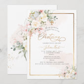 PixDezines Blush Alabaster Rozen Christening Kaart (Voorkant / Achterkant)