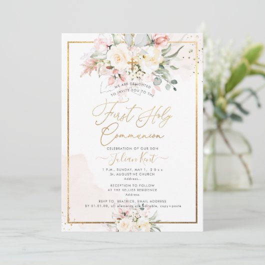 PixDezines Blush Alabaster Rozen Communauteit Kaart (Staand voorkant)