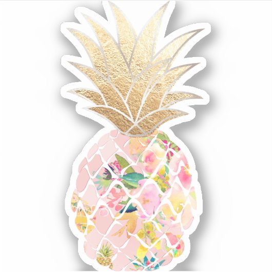 PixDezines Blush Aloha Pineapple, Faux Gold Sticker (Voorkant)