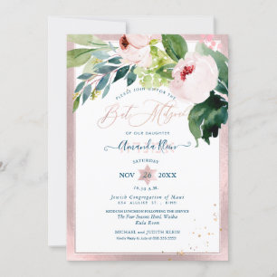 PixDezines Blush Bloemen Waterverf Bat Mitzvah Kaart