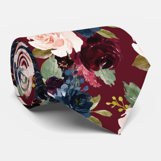 PixDezines Blush Bourgogne Marine Flwers DIY Achte Stropdas (Opgerold)