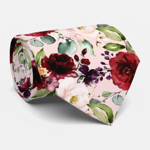 PixDezines Blush Bourgondië Waterverf Bloemen Stropdas