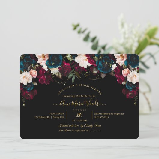 PixDezines Blush Burgundy Blauwgroen Vrijgezellenf Kaart (Staand voorkant)