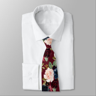 PixDezines Blush Burgundy Navy Bloemen DIY Achterg Stropdas