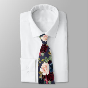 PixDezines Blush Burgundy Navy Bloemen DIY Achterg Stropdas