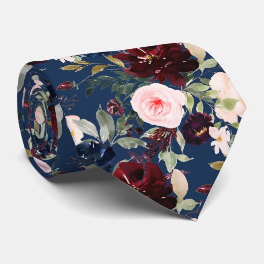 PixDezines Blush Burgundy Navy H2 Botanisch Stropdas (Opgerold)