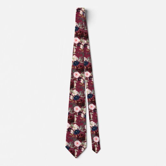 PixDezines Blush Burgundy Navy H2 Botanisch Stropdas (Voorkant)