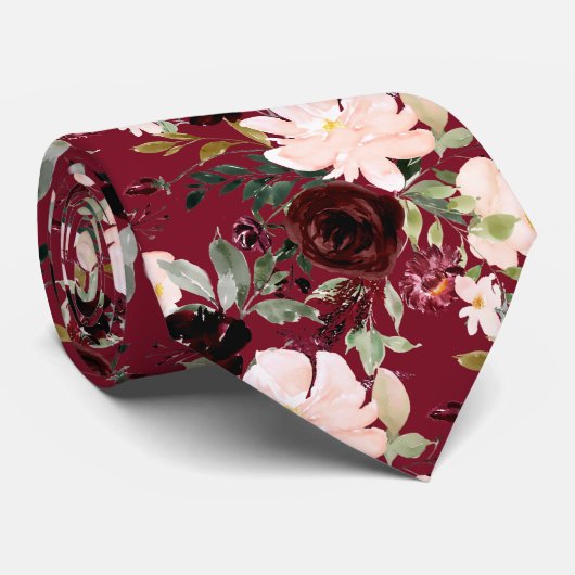 PixDezines Blush Burgundy Navy H2 Botanisch Stropdas (Opgerold)