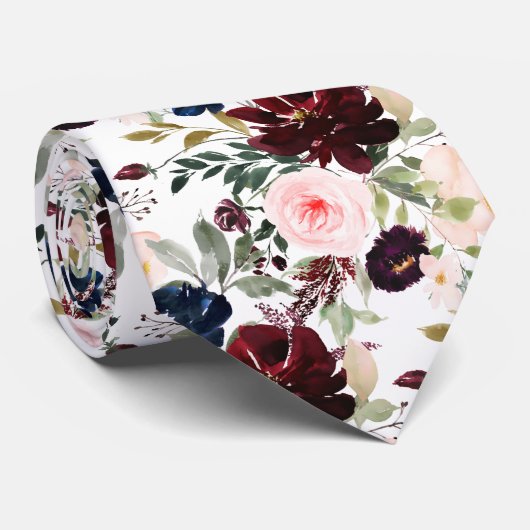 PixDezines Blush Burgundy Navy H2 Botanisch Stropdas (Opgerold)