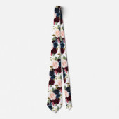 PixDezines Blush Burgundy Navy Waterverf Flowers Stropdas (Voorkant)