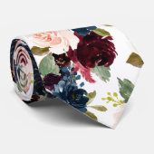 PixDezines Blush Burgundy Navy Waterverf Flowers Stropdas (Opgerold)