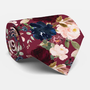 PixDezines Blush Burgundy Navy Waterverf Flowers Stropdas