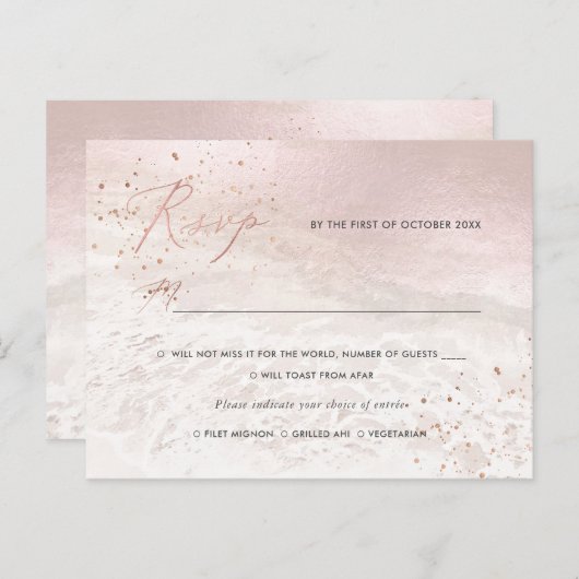 PixDezines Blush Coastal Calligraphy RSVP een maal Uitnodiging Briefkaart (Voorkant / Achterkant)