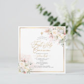 PixDezines Blush Cream Rozen Eerste Heilige Commun Kaart (Staand voorkant)