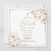 PixDezines Blush Cream Rozen Eerste Heilige Commun Kaart (Voorkant)