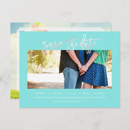 PixDezines Blush Faux Platinum Modern Brush Script Aankondigingskaart (Voorkant / Achterkant)