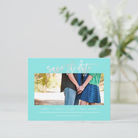 PixDezines Blush Faux Platinum Modern Brush Script Aankondigingskaart (Staand voorkant)