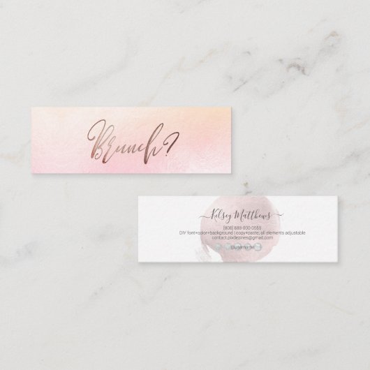 PixDezines Blush+Faux Roos Gouden Brunch Datum Kaa Mini Visitekaartje (Voorkant / Achterkant)