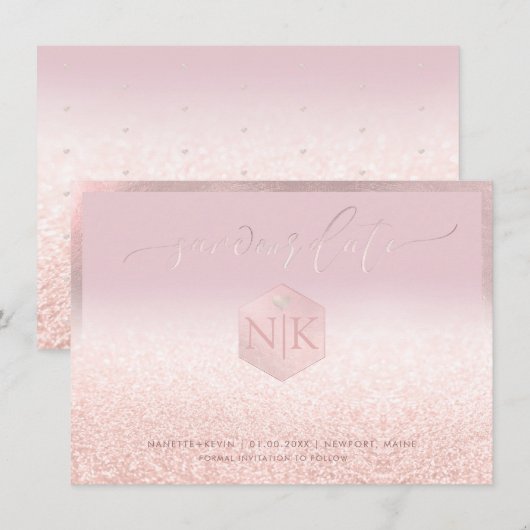 PixDezines Blush Flesh Pink Glitter Save our Date Save The Date (Voorkant / Achterkant)