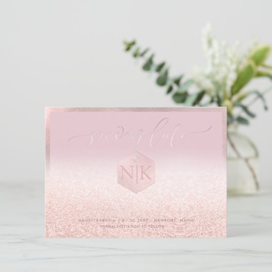 PixDezines Blush Flesh Pink Glitter Save our Date Save The Date (Staand voorkant)