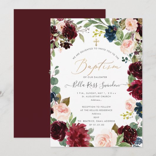 PixDezines Blush FlowersWaterverkleurend Baptisme Kaart (Voorkant / Achterkant)