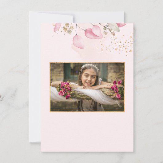 PixDezines Blush Gum Eucalyptus 1e Heilige Communi Kaart (Achterkant)