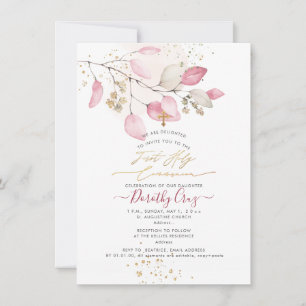 PixDezines Blush Gum Eucalyptus 1e Heilige Communi Kaart