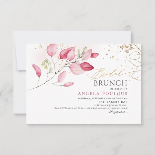 PixDezines Blush Gum Eucalyptus Bridal Brunch Kaart (Voorkant)