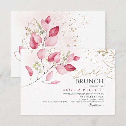 PixDezines Blush Gum Eucalyptus Bridal Brunch Kaart (Voorkant / Achterkant)