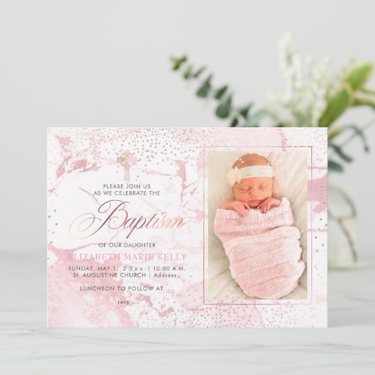 PixDezines Blush Marble+Confetti/Doop Kaart (Staand voorkant)