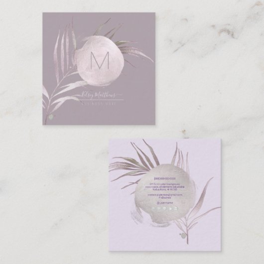 PixDezines Blush+Mauve Pink Palms Vierkante Visitekaartje (Voorkant / Achterkant)
