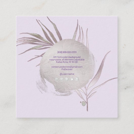 PixDezines Blush+Mauve Pink Palms Vierkante Visitekaartje (Achterkant)