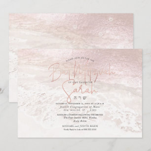 PixDezines Blush Ocean Shoreline Beach Bat Mitzvah Kaart