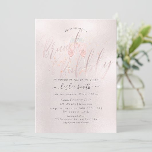 PixDezines Blush Pink Champagne Brunch+Bubbly Kaart (Staand voorkant)