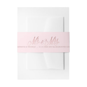 PixDezines Blush Pink+Faux Roos Gold Mr+Mrs. Uitnodigingen Wikkel