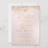 PixDezines Blush Pink Gold Glitter Bat Mitzvah Kaart (Voorkant)